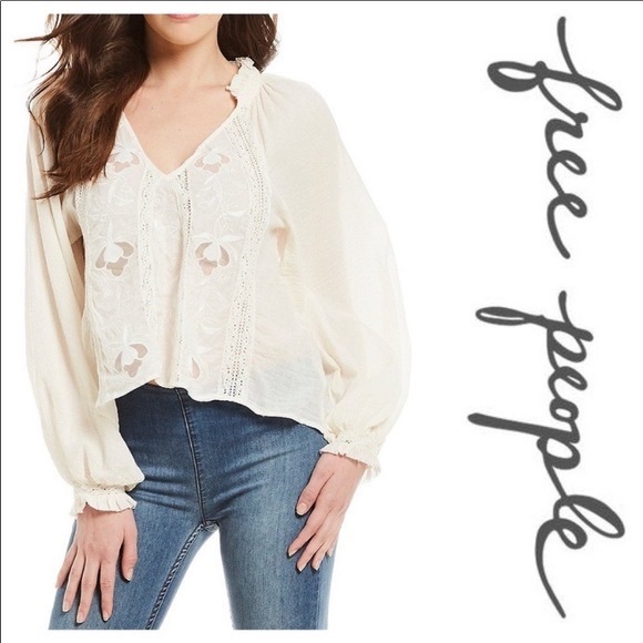 Free People Sivan Embroidered Blouse ivory NWT - Picture 2 of 9